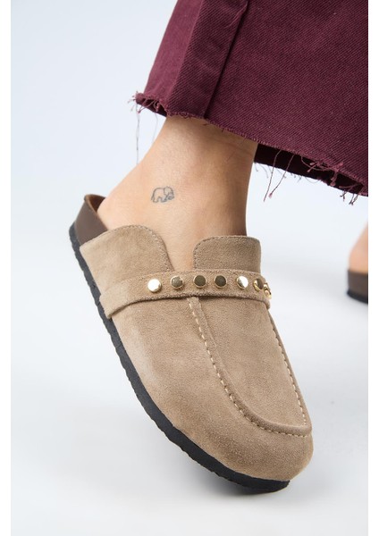 Bonita 2 Kadın Deri Troklu Sabo Vizon Terlik