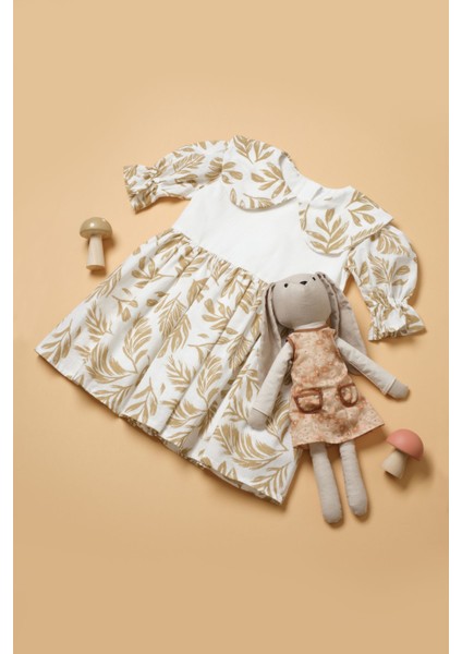 Yaprak Desenli Kız Çocuk Bayramlık Elbise