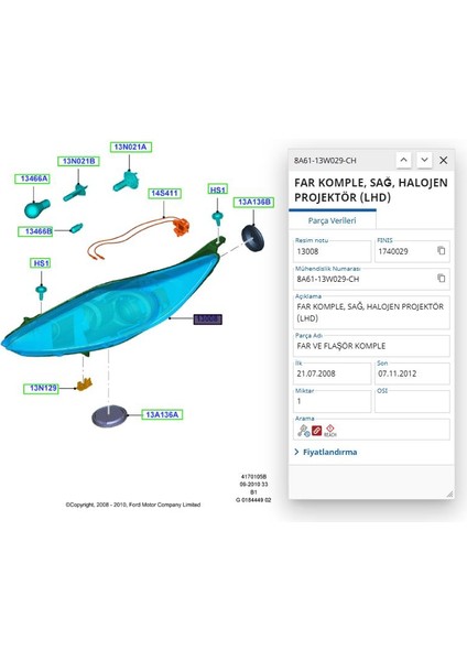Ön Far Sağ Ayarlı (Mercekli-Krom) Fiesta 09 ( TYCFOR10FI023 - 8A6113W029CH ) fiyatları