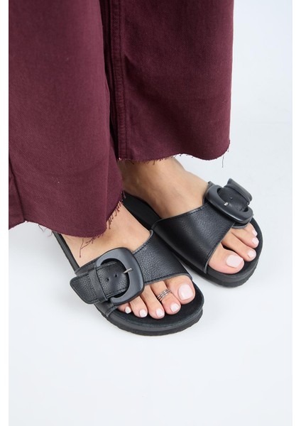 (Alandra 2 ) Kadın Deri Tek Tokalı Siyah Terlik modelleri