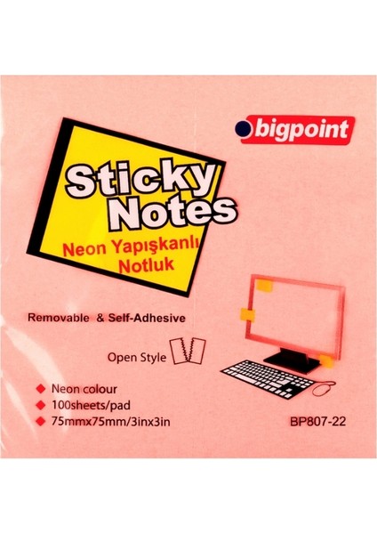 | Yapışkanlı Not Kağıdı 75X75MM 100 Yaprak Neon Pembe – Iz Bırakmaz