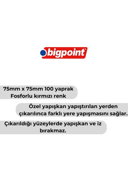 | Yapışkanlı Not Kağıdı 75X75MM 100 Yaprak Neon Kırmızı – Iz Bırakmaz fiyatları