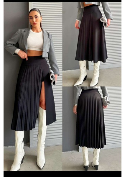Maren Butik Mare Butik Full Likralı Krep Kumaş Içi Şortlu Yanı Yırtmaçlı Siyah Uzun Etek