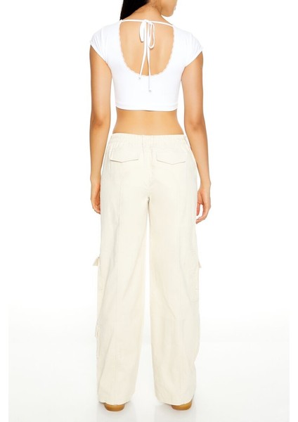 Kadife Wide-Leg Kargo Pantolon