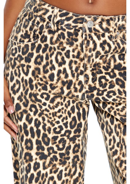 Leopar Desenli Baggy Jean Pantolon