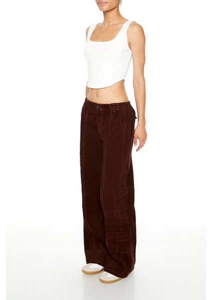 Kadife Wide-Leg Kargo Pantolon fırsatları