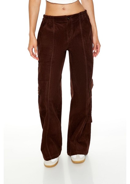 Kadife Wide-Leg Kargo Pantolon