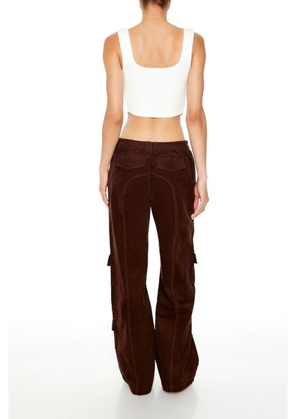 Kadife Wide-Leg Kargo Pantolon indirimleri