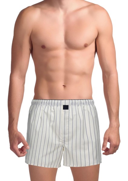 Poplin Erkek Boxer Kırık Beyaz Çizgili