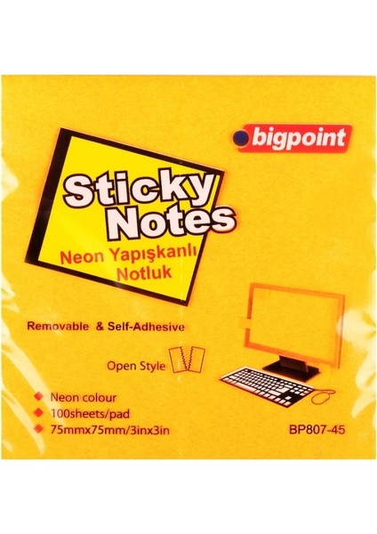| Yapışkanlı Not Kağıdı 75X75MM 100 Yaprak Neon Turuncu – Iz Bırakmaz
