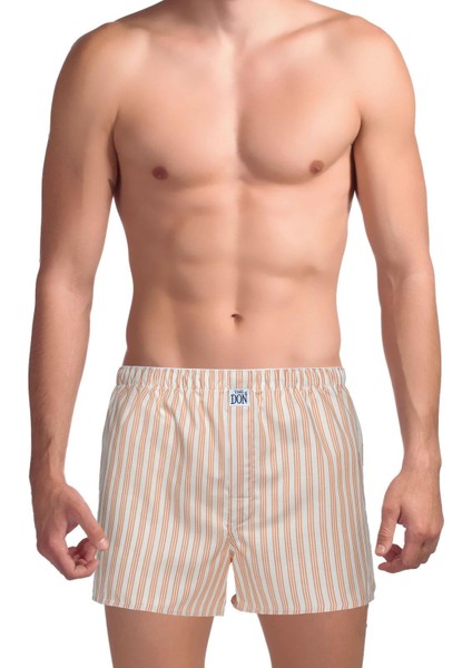 Poplin Erkek Boxer Beyaz-Turuncu Çizgili