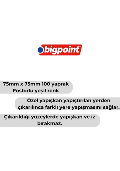 | Yapışkanlı Not Kağıdı 75X75MM 100 Yaprak Neon Yeşil – Iz Bırakmaz fiyatları