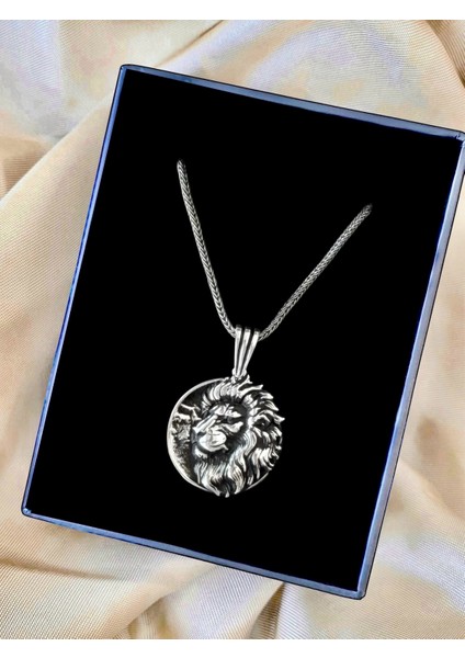 Aslan Başı Özel Tasarım Parlak 925 Ayar Gümüş Erkek Kolye fırsatları