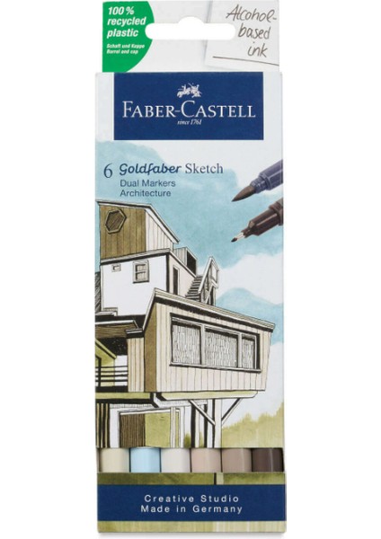 Faber Castell Goldfaber Sketch Çift Taraflı Fırça Uçlu Marker Seti 6'lı Architecture Tone 164807