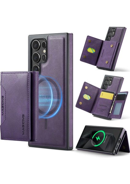 Magkıng K2 Serisi Samsung Galaxy S24 Ultra Kılıf Magsafe Pc+Tpu+Pu Telefon Kapağı-Mor Uyumlu (Yurt Dışından)