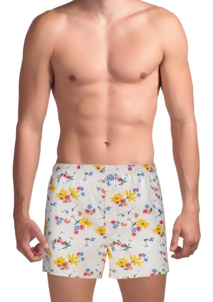 Poplin Erkek Boxer Açık Sarı Çiçek Desenli
