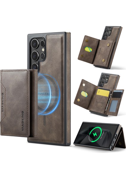 Magkıng K2 Serisi Samsung Galaxy S24 Ultra Kılıf Magsafe Pc+Tpu+Pu Telefon Kapağı-Kahve ile Uyumlu (Yurt Dışından)