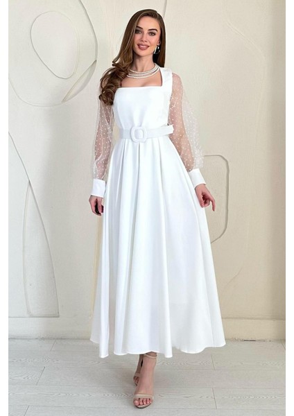 Kolları Organize Kemer Detaylı Elbise