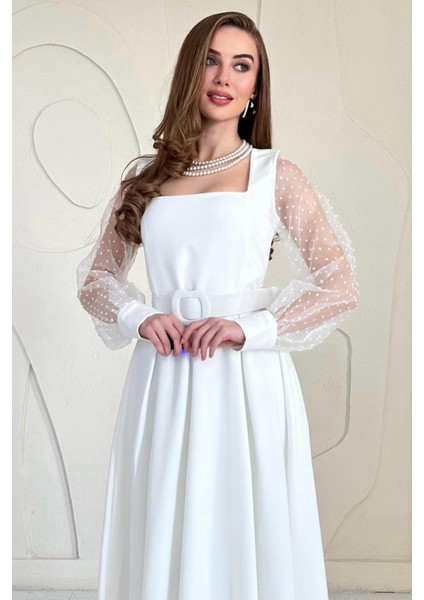 Kolları Organize Kemer Detaylı Elbise modelleri