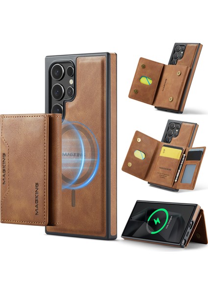 Magkıng K2 Serisi Samsung Galaxy S24 Ultra Kılıf Magsafe Pc+Tpu+Pu Telefon Kapağı-Kahverengi ile Uyumlu (Yurt Dışından)