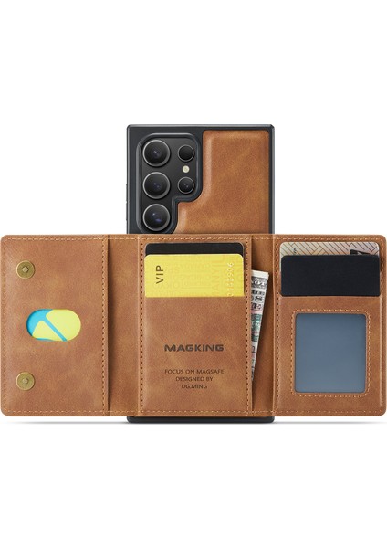 Magkıng K2 Serisi Samsung Galaxy S24 Ultra Kılıf Magsafe Pc+Tpu+Pu Telefon Kapağı-Kahverengi ile Uyumlu (Yurt Dışından) modelleri