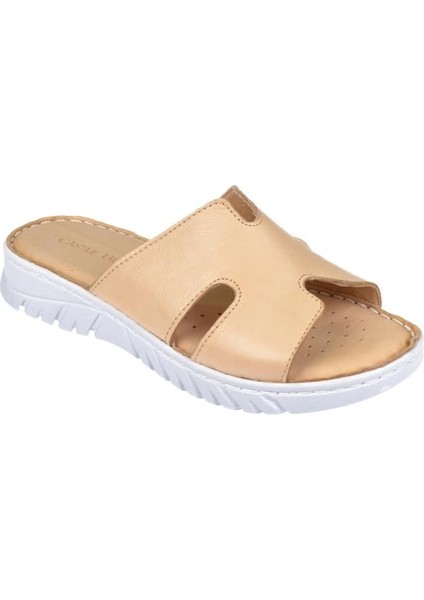 22357 Kadın Deri Comfort Terlik Bej