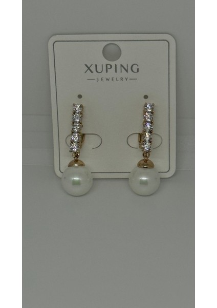 Xupıng Çelik Gold Kaplama Taş ve Inci Detaylı Sarkıt Küpe