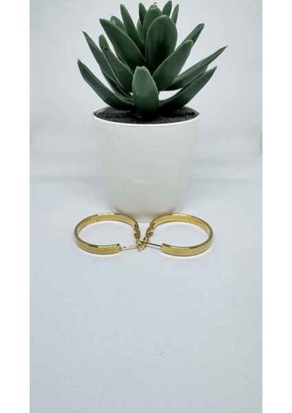 Stainless Steel Gold Kaplama Keskin Hatlı Orta Boy Halka Küpe