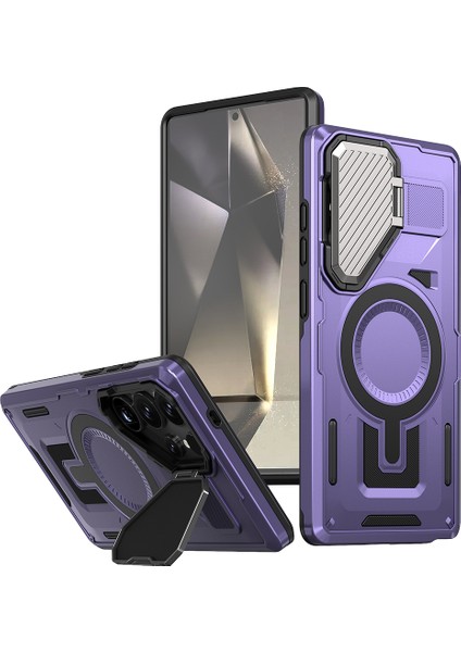 Samsung Galaxy S24 Ultra Kılıf Magsafe Lens Kapağı ile Uyumlu Kickstand Pc+Tpu Arka Kapak-Mor (Yurt Dışından)