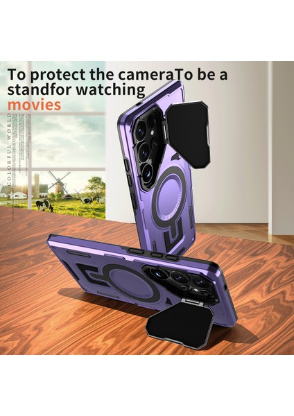 Samsung Galaxy S24 Ultra Kılıf Magsafe Lens Kapağı ile Uyumlu Kickstand Pc+Tpu Arka Kapak-Mor (Yurt Dışından) modelleri