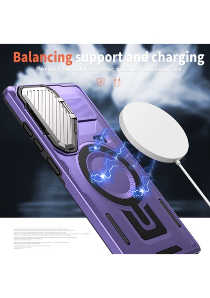 Samsung Galaxy S24 Ultra Kılıf Magsafe Lens Kapağı ile Uyumlu Kickstand Pc+Tpu Arka Kapak-Mor (Yurt Dışından) fırsatları