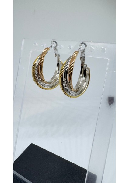Stainless Steel Gold&silver 3'lü Sarmal Halka Küpe