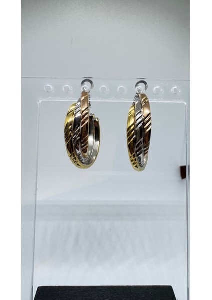 Stainless Steel Gold&silver 3'lü Sarmal Halka Küpe