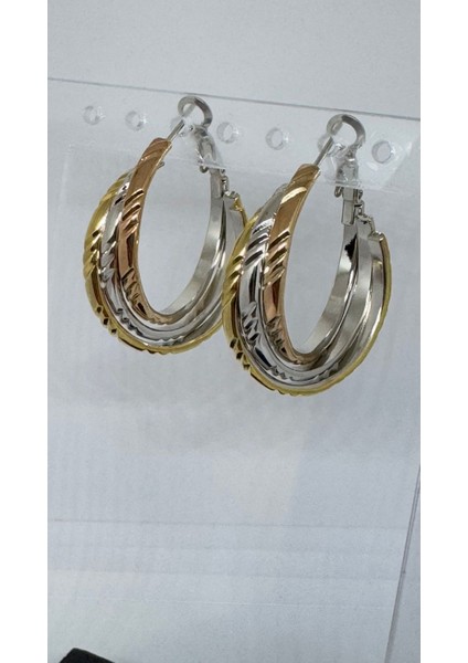 Stainless Steel Gold&silver 3'lü Sarmal Halka Küpe