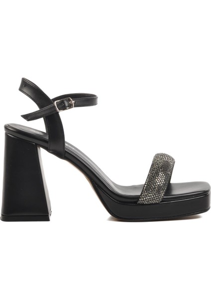 336535 Z Siyah Kadın Platform Topuk Sandalet