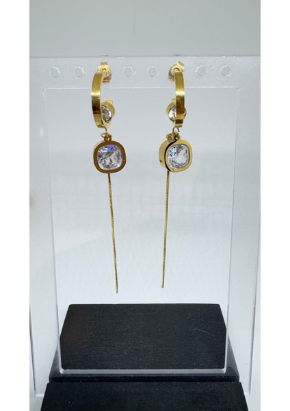 Stainless Steel Gold Kaplama Taş Detaylı Sallantılı Küpe fiyatları