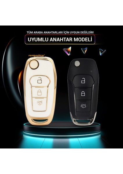 Fiesta Focus 3 Buton Sustalı Nano Anahtar Kılıfı - Beyaz