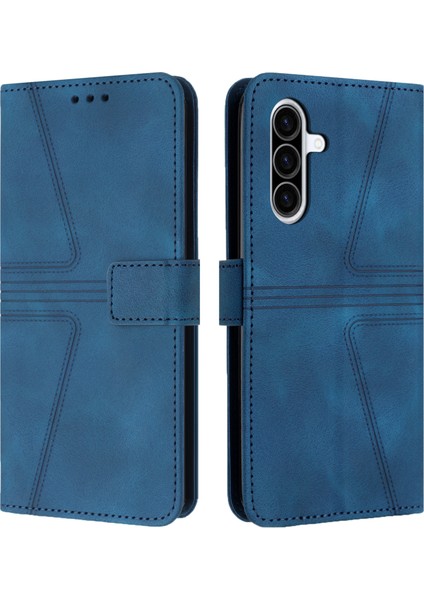 Samsung Galaxy A26 5g Kılıf Üçgen Baskılı Çizilmez Telefon Cüzdan Kapağı-Mavi (Yurt Dışından)