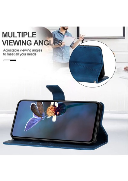 Samsung Galaxy A26 5g Kılıf Üçgen Baskılı Çizilmez Telefon Cüzdan Kapağı-Mavi (Yurt Dışından) modelleri