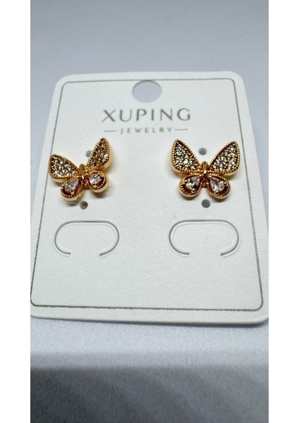 Xuping Çelik Gold Kaplama Taşlı Mini Kelebek Küpe modelleri