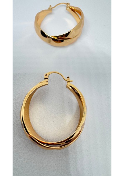 Xuping Çelik Gold Kaplama 2 Sıralı Kalın Halka Küpe