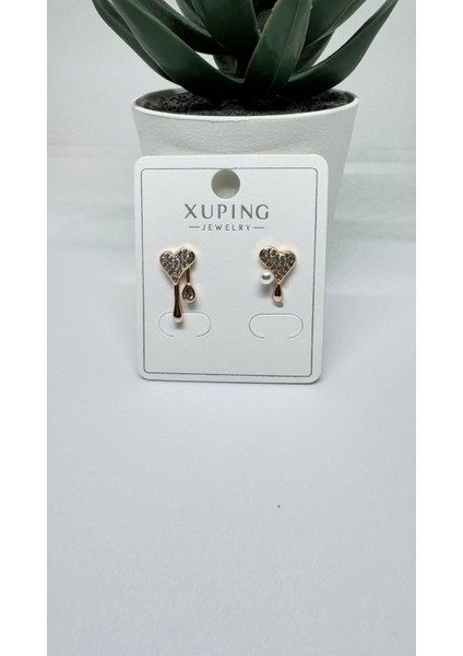 Xuping Çelik Gold Kaplama Taşlı Mini Kalp Inci Detaylı Küpe