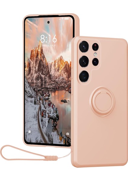 Samsung Galaxy S25 Ultra Silikon Kılıf Askı Halkalı Kickstand Telefon Kapağı-Pembe (Yurt Dışından)