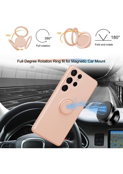 Samsung Galaxy S25 Ultra Silikon Kılıf Askı Halkalı Kickstand Telefon Kapağı-Pembe (Yurt Dışından)