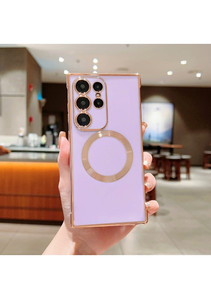 Samsung Galaxy S24 Ultra Kılıf Magsafe Elektro Kaplama Tpu Telefon Kapağı ile Uyumlu-Mor (Yurt Dışından)