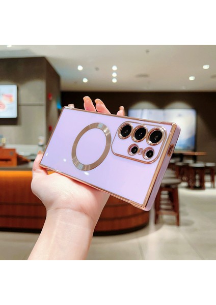 Samsung Galaxy S24 Ultra Kılıf Magsafe Elektro Kaplama Tpu Telefon Kapağı ile Uyumlu-Mor (Yurt Dışından) fiyatları