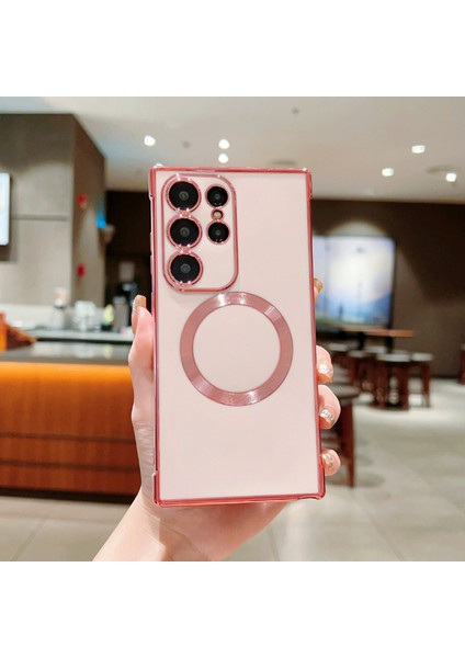 Samsung Galaxy S24 Ultra Kılıf Magsafe Elektro Kaplama Tpu Telefon Kapağı ile Uyumlu-Gül Pembesi (Yurt Dışından)