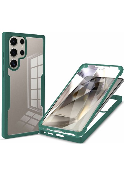 Samsung Galaxy S25 Ultra Kılıf Akrilik+Tpu Pet Ekran Filmli Şeffaf Telefon Kılıfı-Yeşil (Yurt Dışından)