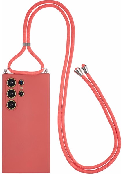 Samsung Galaxy S24 Ultra Crossbody Kılıf Için Esnek Tpu Fiber Astar Anti-Şok Telefon Kapağı-Alıç Kırmızı (Yurt Dışından)