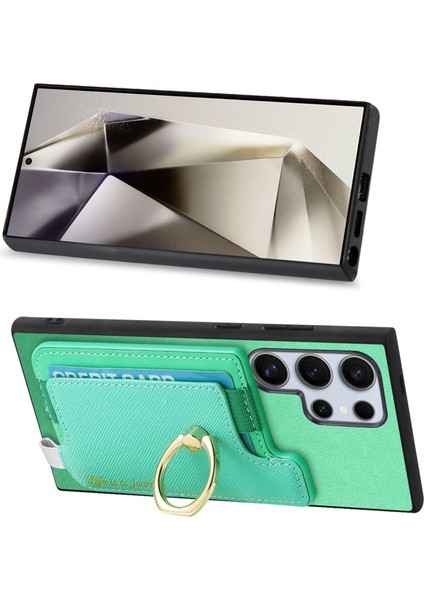 Samsung Galaxy S25 Ultra Kılıf 2'si 1 Arada Manyetik Çıkarılabilir Kart Tutucu Deri Arka Kapak-Yeşil (Yurt Dışından)